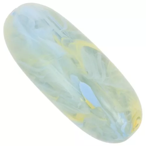 Perle olive 34x14 mm en résine translucide - Vert lichen marbré bleu - jaune x1