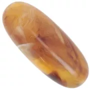 Perle olive 34x14 mm en résine translucide - Abricot marbré x1