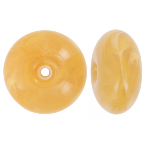 Perle rondelle 18x9 mm en résine translucide - Jaune miel marbré x1