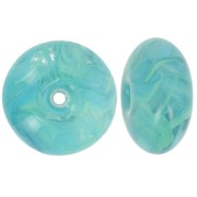 Perle rondelle en résine translucide 18x9 mm - Turquoise marbré vert x1
