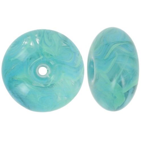 Perle rondelle 18x9 mm en résine translucide - Turquoise marbré vert x1