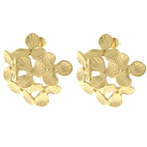 Clous d'oreilles fleurs bombé 26 mm - Acier inoxydable 304L Doré x2