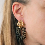 Clous d'oreilles fleurs bombé 26 mm - Acier inoxydable 304L Doré x2