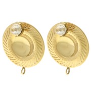 Clous d'oreilles rond bombé strié 20.5 mm - Acier inoxydable 304L Doré x2