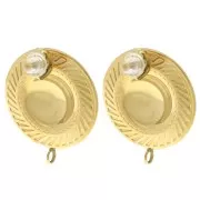 Clous d'oreilles rond bombé strié 20.5 mm - Acier inoxydable 304L Doré x2