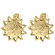 Boucles d'oreilles soleil martelé 15 mm - Acier inoxydable 304L Doré x2