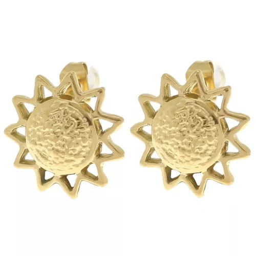 Boucles d'oreilles soleil martelé 15 mm - Acier inoxydable 304L Doré x2