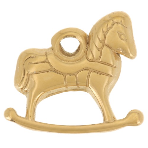 Breloque cheval à bascule 13x16 mm - Acier inoxydable 304L Doré x 1
