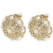Clous d'oreilles rosace 19 mm strass et imitation nacre - Acier inox 304L Doré x2