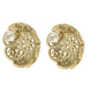 Clous d'oreilles rosace 19 mm strass et imitation nacre - Acier inox 304L Doré x2