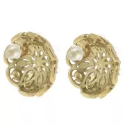 Clous d'oreilles rosace 19 mm strass et imitation nacre - Acier inox 304L Doré x2