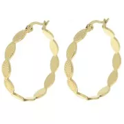 Créoles rondes texturée ouvertes 32 mm - Acier inoxydable 304L Doré x2