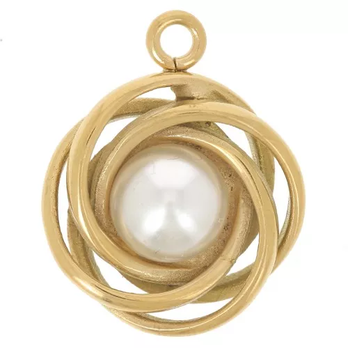 Pendentif multi-cercle 17 mm avec perle imitation nacre - Acier inox 304L Doré x1