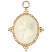 Pendentif ovale 18x13 mm avec résine époxy - Acier inox 304L Doré - Crème x1