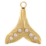 Breloque queue de baleine 15x13 mmcabochons imit nacre  Acier inox 304L Doré x1