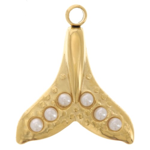 Breloque queue de baleine 15x13 mmcabochons imit nacre  Acier inox 304L Doré x1