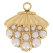 Breloque coquille Saint-jacques 11x10 mm avec cabochons imitation nacre - Acier inox 304L Doré x1