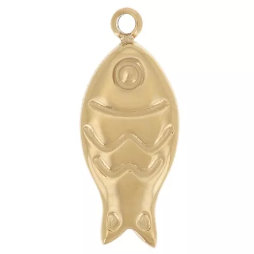 Breloque poisson 14x6 mm - Acier inoxydable 304L Doré x1