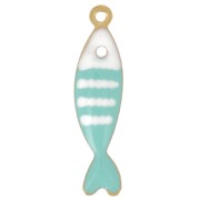 Breloque poisson rayé 18.5x5 mm en résine époxy - Acier inox 304L - Turquoise x1