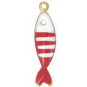 Breloque poisson rayé 18.5x5 mm en résine époxy - Acier inox 304L - Rouge x1