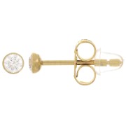 Boucles d'oreilles ronds 3 mm avec oxyde de zirconium - Acier inox 304L Doré x2|raw }}