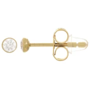 Boucles d'oreilles ronds 3 mm avec oxyde de zirconium - Acier inox 304L Doré x2