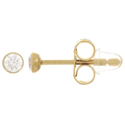 Boucles d'oreilles ronds 3 mm avec oxyde de zirconium - Acier inox 304L Doré x2