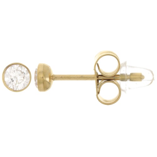 Boucles d'oreilles ronds 3.5 mm avec oxyde de zirconium - Acier inox 304L Doré x2