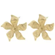 Clous d'oreilles fleur 29x31 mm - Acier inoxydable 304L Doré x2