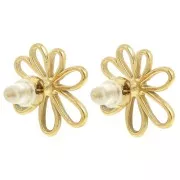 Boucles d'oreilles fleur évidée 16 mm oxyde de zirconium - Acier inox 304L Doré x2