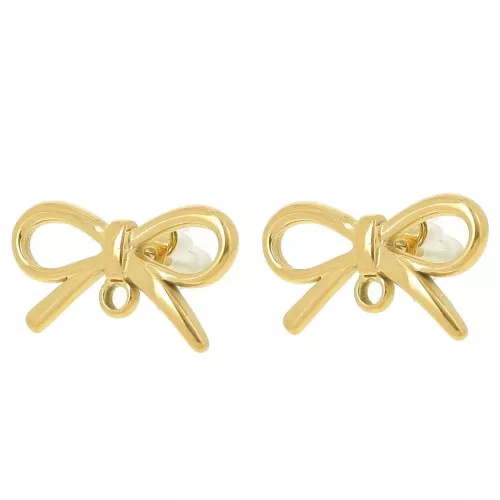 Clous d'oreilles noeud 11x20 mm - Acier inoxydable 304L Doré x2