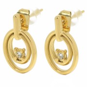 Boucles d'oreilles ovales 15x9 mm oxyde de zirconium - Acier inox 304L Doré x2|raw }}