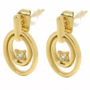 Boucles d'oreilles ovales 15x9 mm oxyde de zirconium - Acier inox 304L Doré x2