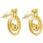 Boucles d'oreilles ovales 15x9 mm oxyde de zirconium - Acier inox 304L Doré x2