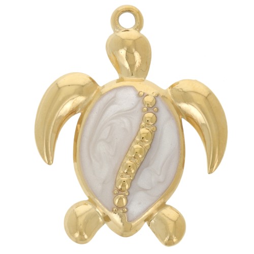 Pendentif tortue 31x24.5 mm Résine époxy - Acier inoxydable 304L Doré x1