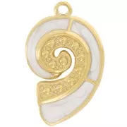 Pendentif coquillage 28x18 mm et résine époxy - Acier inox 304L Doré - Blanc nacré