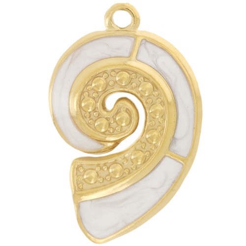 Pendentif coquillage 28x18 mm et résine époxy - Acier inox 304L Doré - Blanc nacré