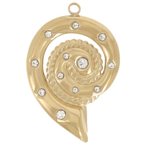 Pendentif coquillage 31x21 mm avec strass - Acier inox 304L Doré x1
