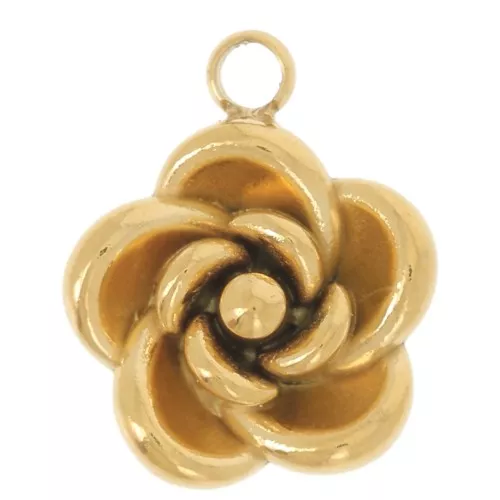 Breloque fleur rose 10 mm - Acier inoxydable 304L Doré x1