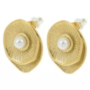 Boucles d'oreilles fleur vintage 21x18 mm imit nacre - Acier inox 304L Doré x2