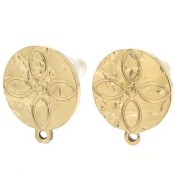 Clous d'oreille rond martelé 12 mm - motif rosace - Acier inoxydable 304L Doré x2|raw }}