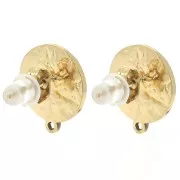 Clous d'oreille rond martelé 12 mm - motif rosace - Acier inoxydable 304L Doré x2