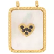 Pendentif rectangle martelé 19x14 mm avec nacre et CZ - Acier inox 304L Doré x1