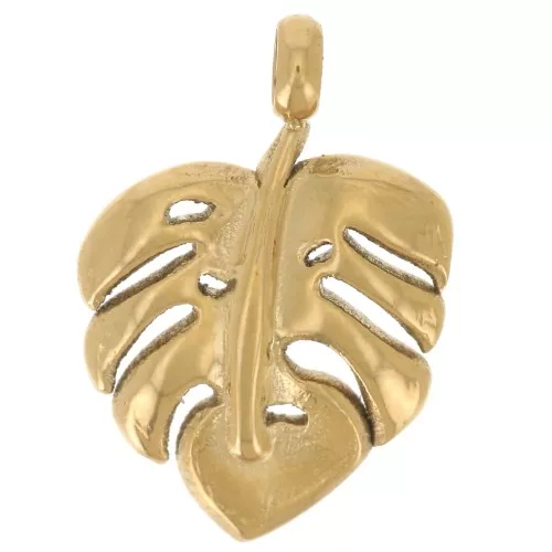 Breloque feuille de philodendron 14x10 mm - Acier inoxydable 304L Doré x1