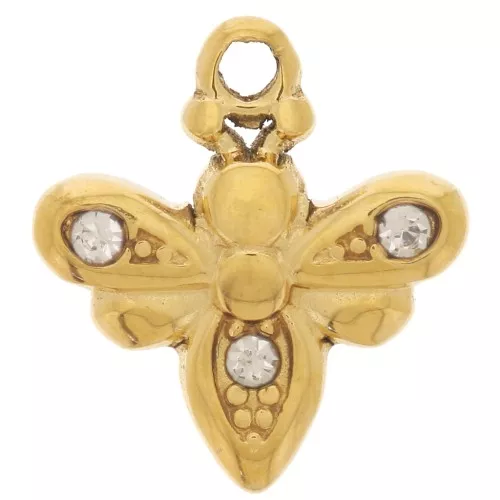 Breloque abeille 11x10 mm avec strass - Acier inoxydable 304L Doré x1