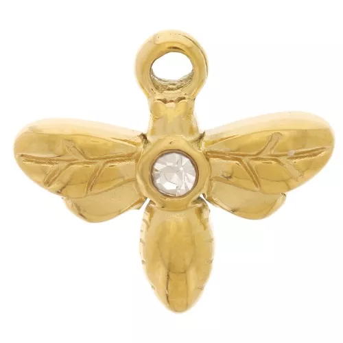 Breloque libellule 10x11 mm avec strass - Acier inoxydable 304L Doré x1