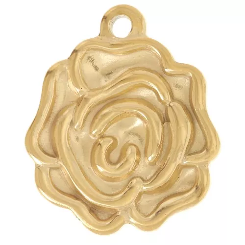 Pendentif fleur Rose 21x18 mm - Acier inoxydable 304L Doré x1