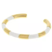 Bracelet jonc ovale rayé - 7x160 mm - avec résine époxy - Acier inoxydable 304L Doré - blanc x1