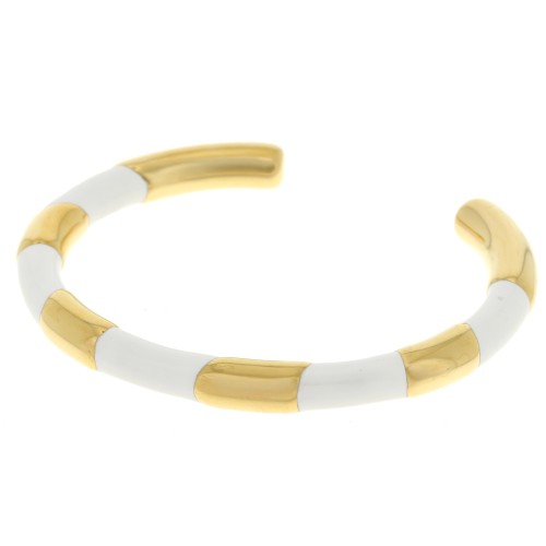 Bracelet jonc ovale rayé - 7x160 mm - avec résine époxy - Acier inoxydable 304L Doré - blanc x1