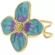 Violet - Bague fleur 23x21 mm avec résine époxy - Acier inox 304L Doré - Bleu nacré x1 Bague fleur 23x21 mm avec résine époxy - Acier inox 304L Doré - Bleu nacré x1